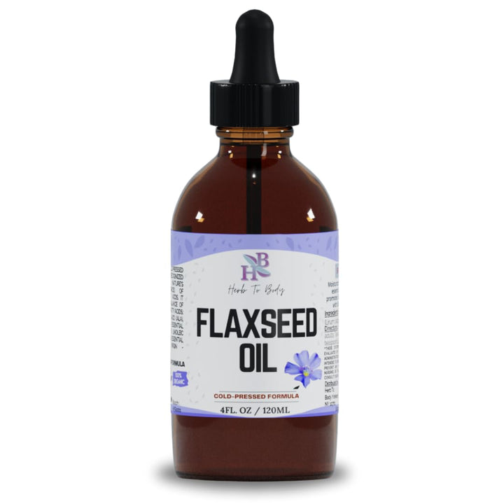 Herb To Body Organic FlaxSeed Oil 4oz - Cold Pressed Formula - Great to Promote Hair Growth - Rich in essential Fatty Acids - Skin Moisturizer