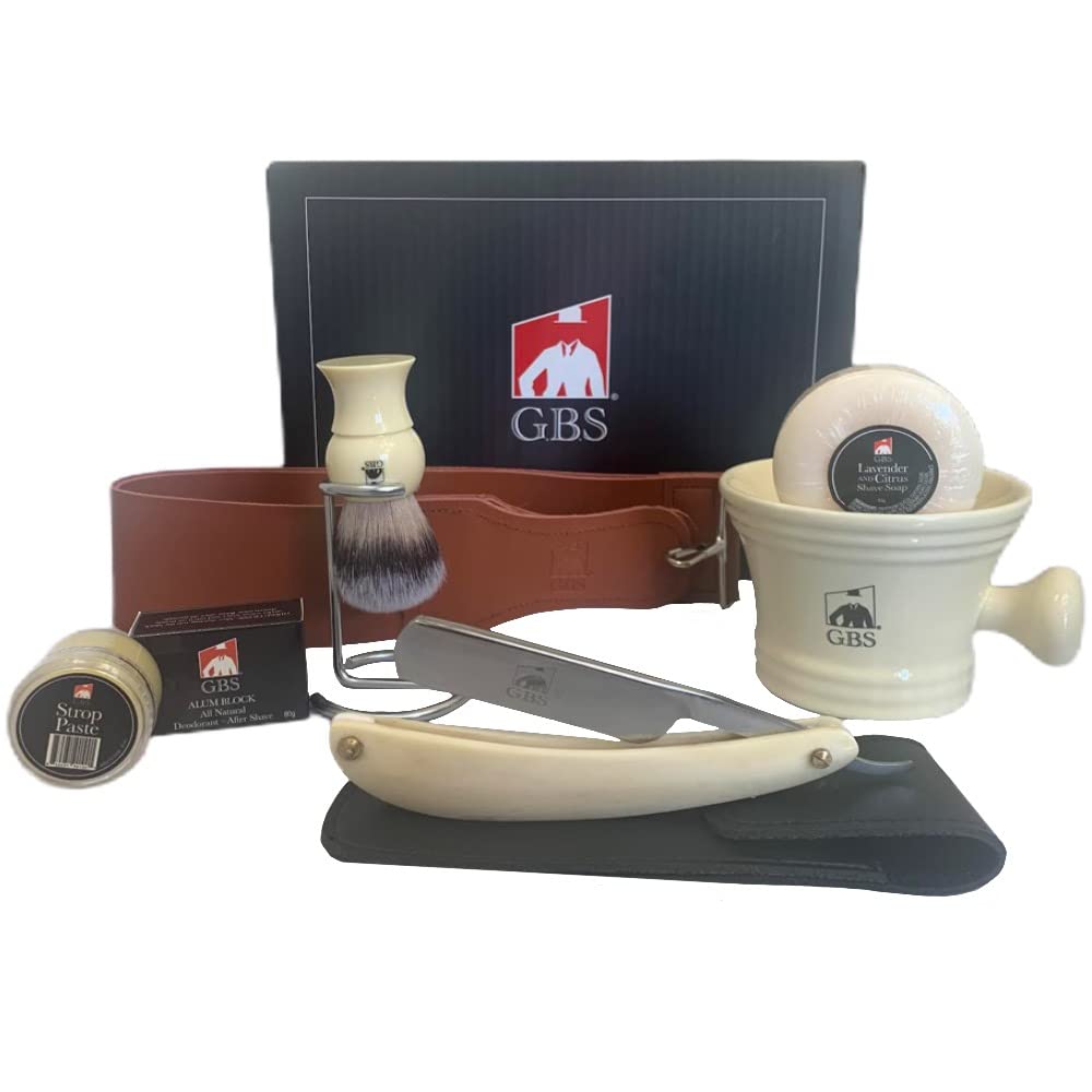 GBS Premium Classic Ivory Straight Razor Shaving Set - Shave Ready Straight Razor, Honing Sharpening.