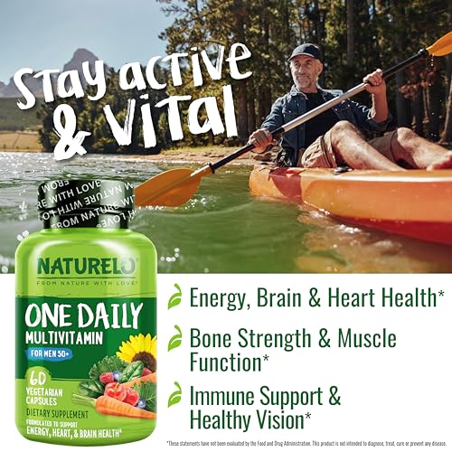 NATURELO Mens Multivitamins for Men 50+ - One Daily Multivitamin for Men with Vitamins, Minerals & Organic Whole Foods Non-GMO, 60 Vegetarian Capsules