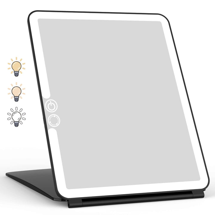 WEILY Portable Travel Mirror Makeup Mirror with 72 LED Lights, Touch Screen Three Colors Dimmable,Ultra Thin, 2000 mAh USB Rechargeable Foldable Cosmetic Mirror(Black)