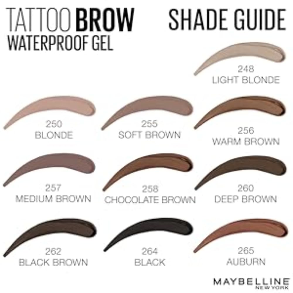 Maybelline TattooStudio Waterproof Eyebrow Gel Makeup, 264 BLACK, 1 Count