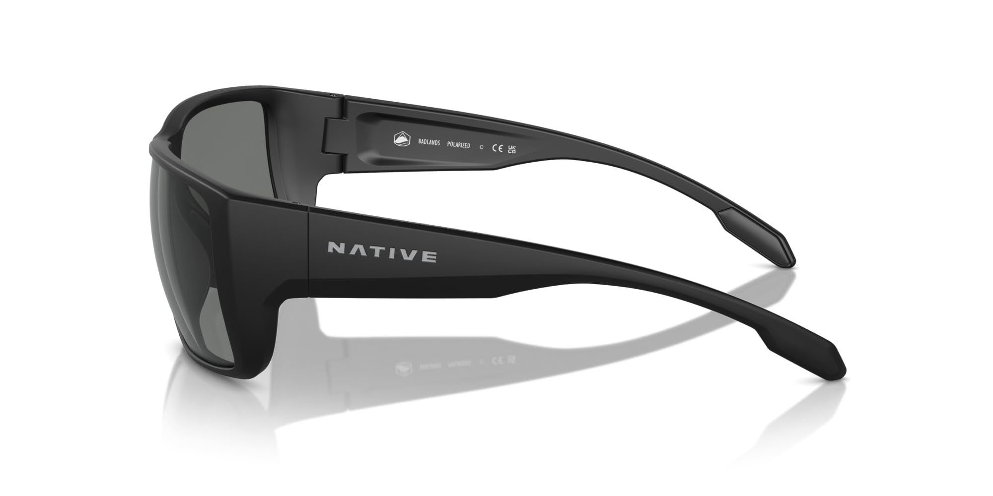 Native Eyewear Men's Badlands Rectangular Sunglasses, Matte Black/Grey Polarized, 58 mm