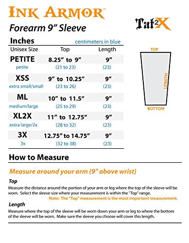 Tat2X Ink Armor Premium Forearm 9 Tattoo Cover Up Sleeve - No Slip Gripper - U.S. Made - Light - ML