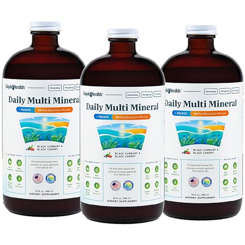 LIQUIDHEALTH Daily Multi Mineral Liquid Supplement with Fulvic Acid, Plant Based Ionic Aquamin Sea Trace Ocean Minerals - Immune Support, Energy, Gut Health, Detox - Vegetarian (3 Pack)