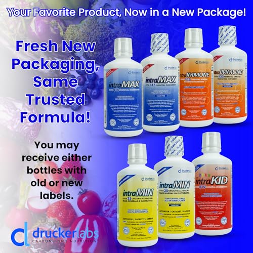 intraKID DRUCKER Labs 2.0 Organic Liquid Trace Minerals, Liquid Multivitamin for Kids, Immune Support, Non GMO, Dairy Free, Gluten Free, Magnesium, Vitamin D, C, E, Zinc, (32 oz., Fruity Raspberry)