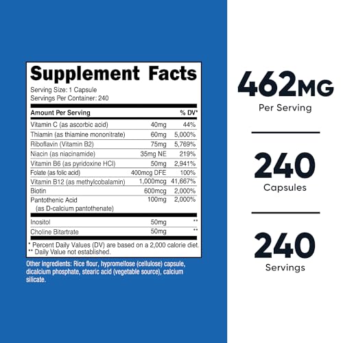 Nutricost Vitamin B Complex 462mg, 240 Capsules - with Vitamin C - Energy Complex