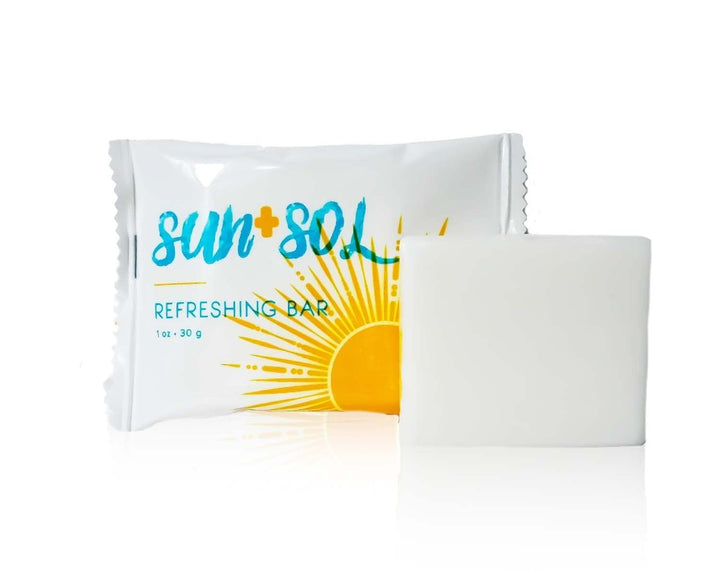 Sun + Sol Bulk Refreshing Soap Bar With Warm Coconut & Vanilla Fragrances, Sachet Wrapped Travel Size Toiletries, Mini Hotel Amenities, 1 oz, 100 Count