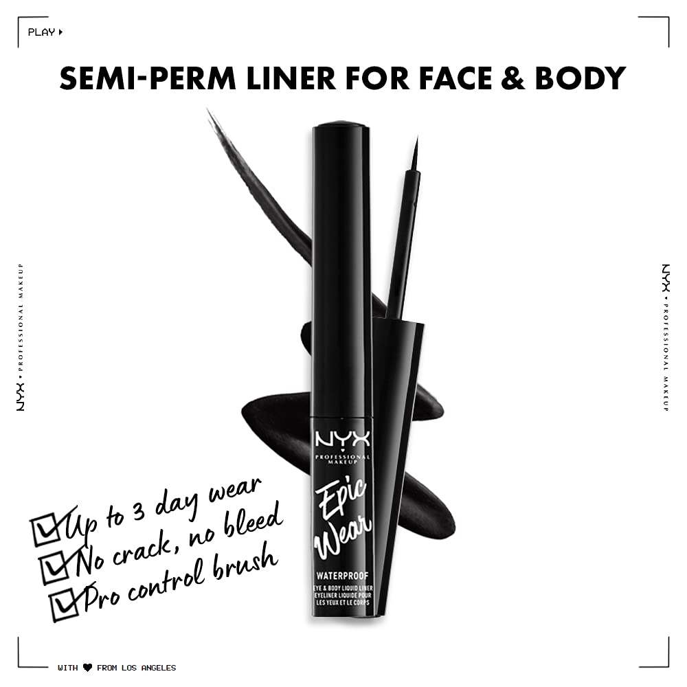 NYX PROFESSIONAL MAKEUP Epic Wear Liquid Liner, Waterproof Eyeliner, Up To 3 Day Wear, Black
