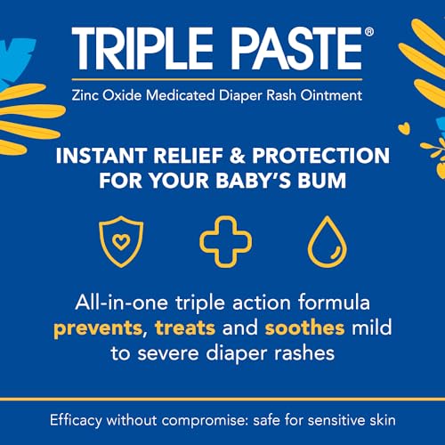 Triple Paste Diaper Rash Cream for Baby - 2 oz Tube - Zinc Oxide Ointment Treats, Soothes and Prevents Diaper Rash - Pediatrician-Recommended Hypoallergenic Formula with Soothing Botanicals