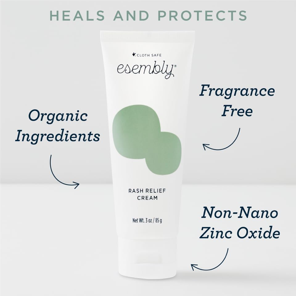 Esembly Rash Relief Cream, Organic and Cloth Friendly Zinc Oxide Barrier Cream, Soothes and Heals Diaper Rash, Natural Aid for Baby Bottom Discomfort, 3oz