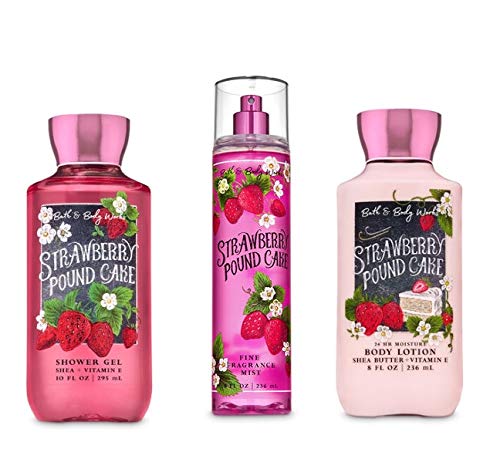 Bath and Body Works - Strawberry Pound Cake - Daily Trio - Shower Gel, Fine Fragrance Mist & Super Smooth Body Lotion- New 2020