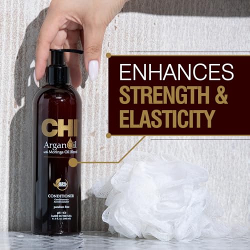 CHI Argan Oil Conditioner, Replenishes Hair Moisture, Enhances Strength & Helps Protect Against Damage, Sulfate, Paraben, & Cruelty-Free, 11.5 Oz