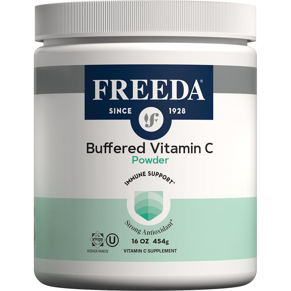 FREEDA Vitamin C - Buffered Vitamin C Powder - Kosher - Powerful Antioxidant Immune Support - Sensitive Stomach Vitamins C Drink - Calcium Ascorbate - Sugar Free Vitamin C - VIT C Supplement (16 oz)