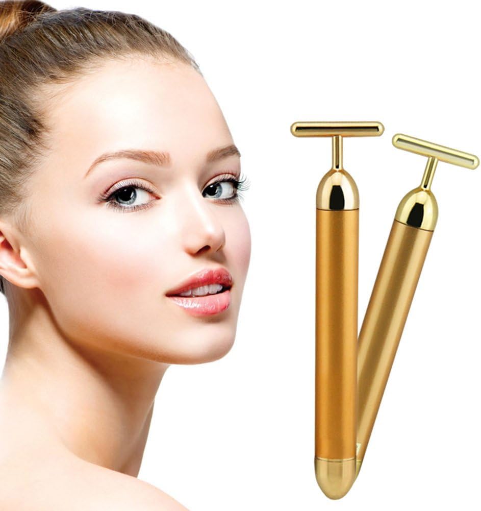 Angel Kiss Beauty Bar 24k Golden Pulse Facial Massager T Shape Gold Facial Beauty Massager Energy