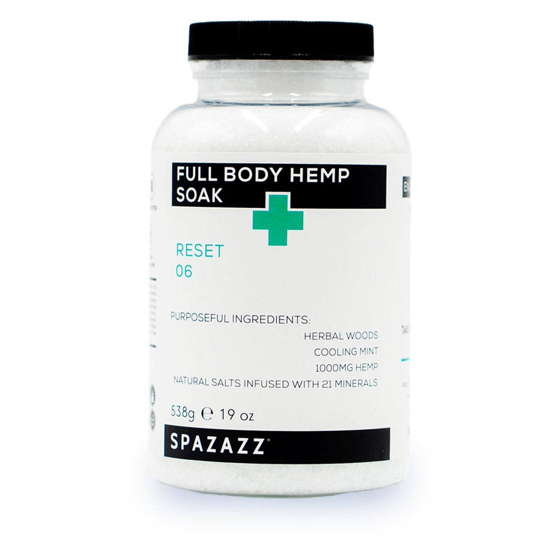 Spazazz Full Body Hemp Soak - 1000mg Hemp - Spa Hot Tub & Bath Aromatherapy Bath Salt Crystals - 538g/19oz (Reset 06)