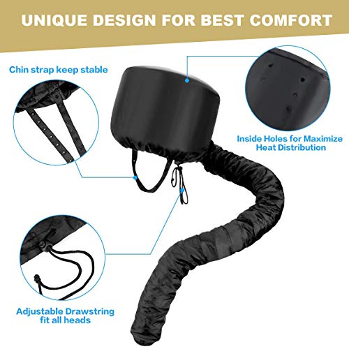 Bonnet Hood Hair Dryer Attachment Set - Soft Adjustable Hooded Bonnet for Hand Held Hair Dryer - Including Head Band for Drying Styling Curling Deep Conditioning