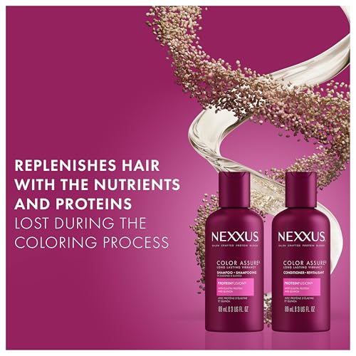 Nexxus Travel Shampoo and Conditioner, Color Assure – Replenishes and Extends Hair Color Vibrancy, 3 Oz Ea