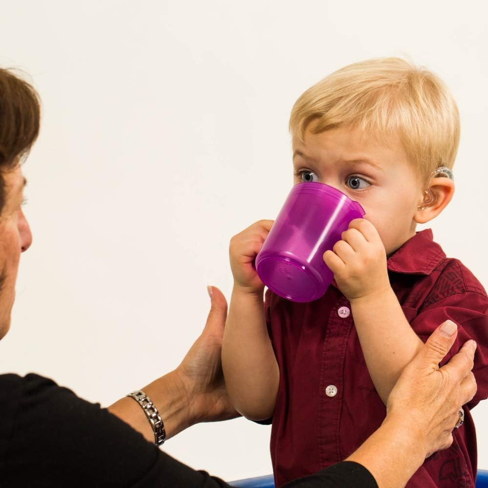 TalkTools Recessed Lid Cup with Handles - 2 Lids Included for Cup or Straw Drinking - Speech Therapy Tool