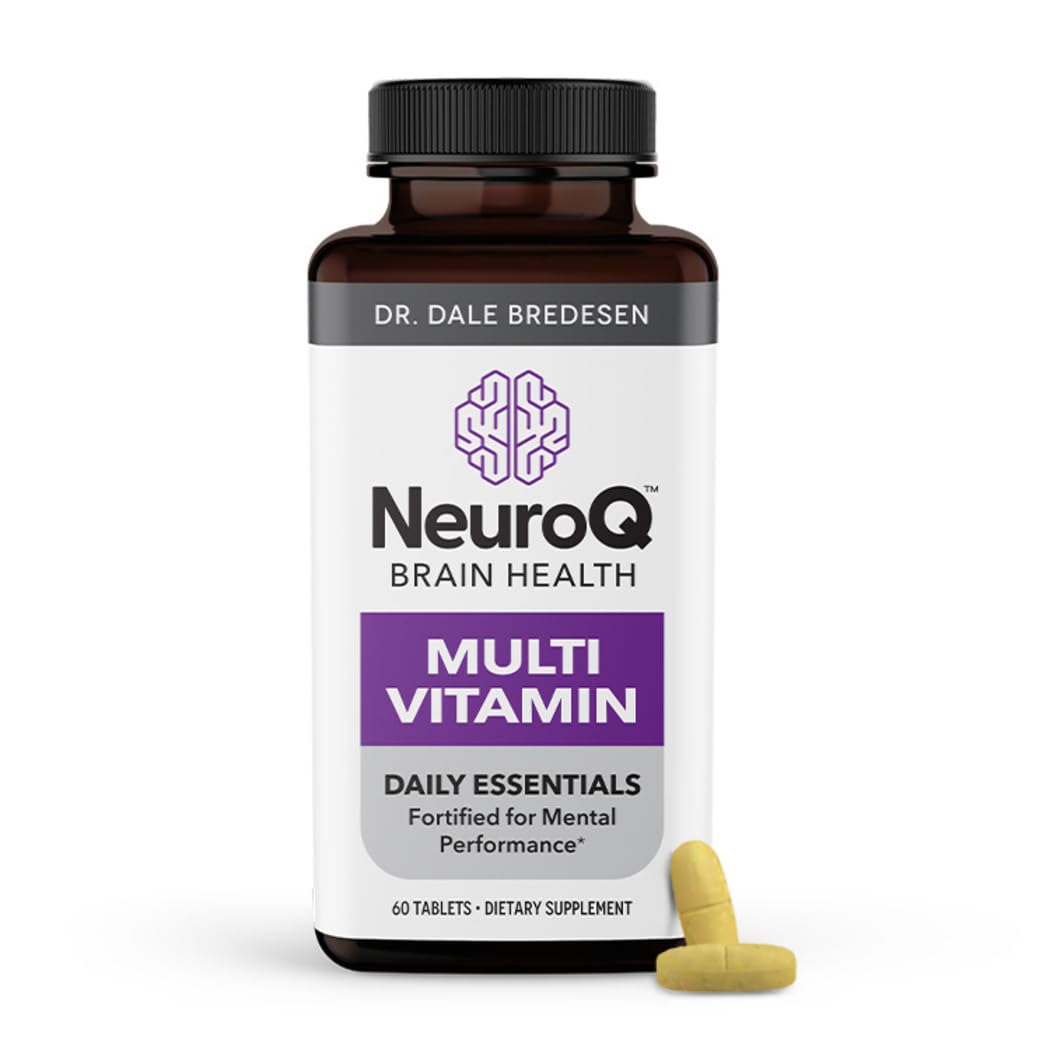 NeuroQ Daily Essentials Multivitamin - Fortified Mental Performance & Overall Wellness - Improve Memory & Focus - B-Complex, Vitamin D, Folate, CoQ10, Pantothenic Acid & More - 60 Capsules