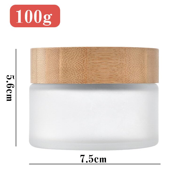 100ml Bamboo Lid Frosted Glass Bottle Cream Jars Empty Refillable Cosmetic Container Face Lotion Cream Box Pot for Makeup Lip Balm Eye Cream