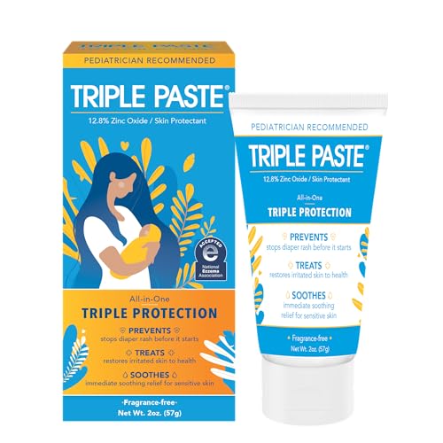 Triple Paste Diaper Rash Cream for Baby - 2 oz Tube - Zinc Oxide Ointment Treats, Soothes and Prevents Diaper Rash - Pediatrician-Recommended Hypoallergenic Formula with Soothing Botanicals