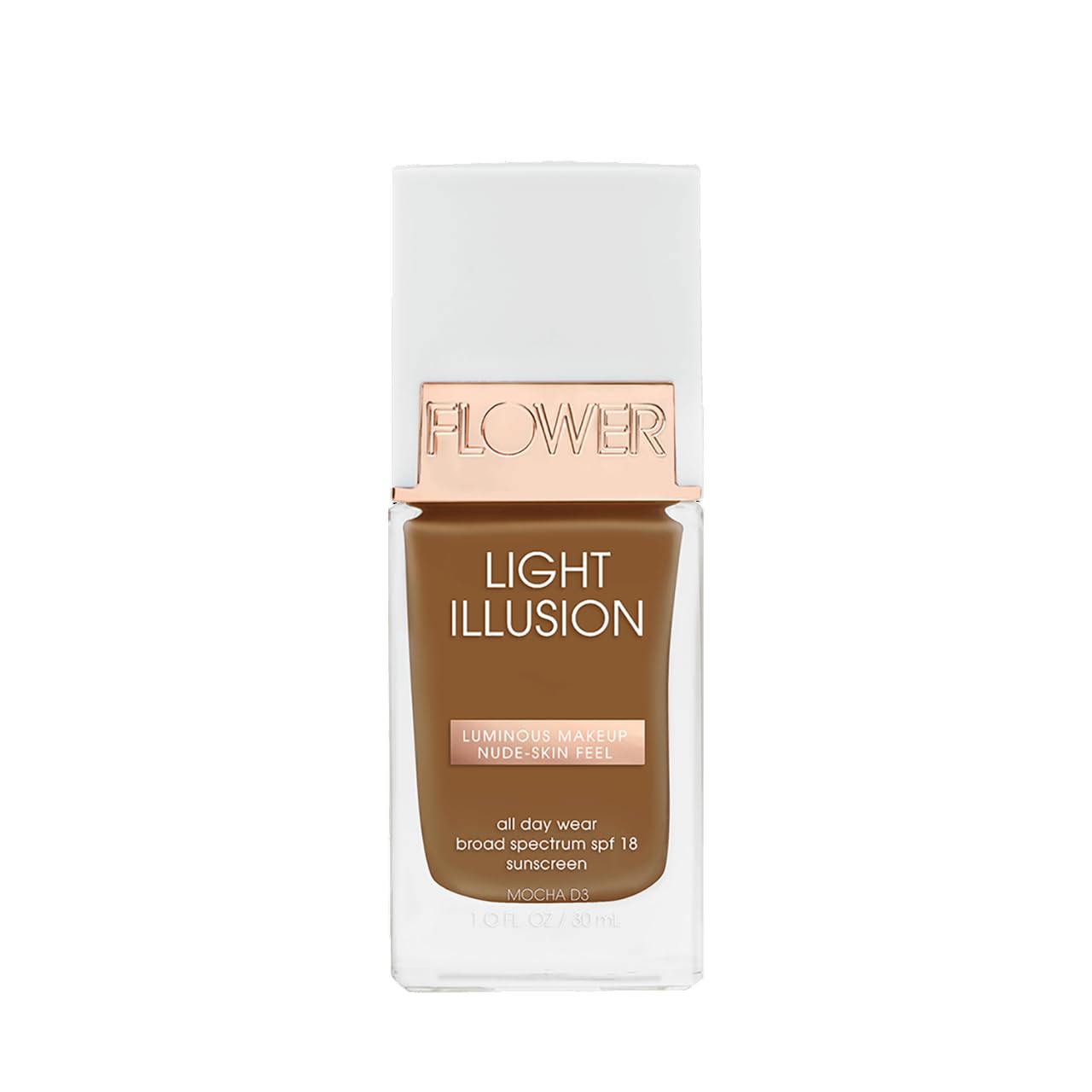 Flower Beauty Light Illusion Foundation with SPF 18 - Liquid Foundation Makeup with Buildable Coverage & Breathable/Lightweight Formula - Natural Complexion (Mocha)