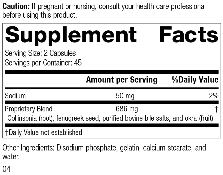 Standard Process Inc. Fen-Cho - Whole Food Bowel and Digestive Health with Collinsonia Root, Fenugreek Seed, Bile Salts, and Okra Fruit - 90 Capsules