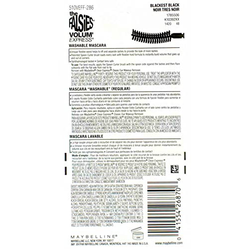 Maybelline New York, Volum' Express The Falsies Flared Washable Mascara, Blackest Black 00, 1 Count