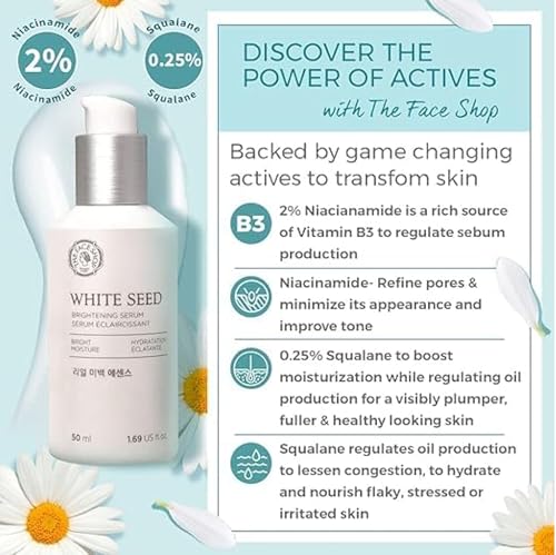 The Face Shop Whiteseed Brightening Serum | Deep Skin Brightening, Boost Moisturization & Pore Minimize | Skin Texture & Clarity Improvement, Dullness Reducing, 1.69 Fl Oz