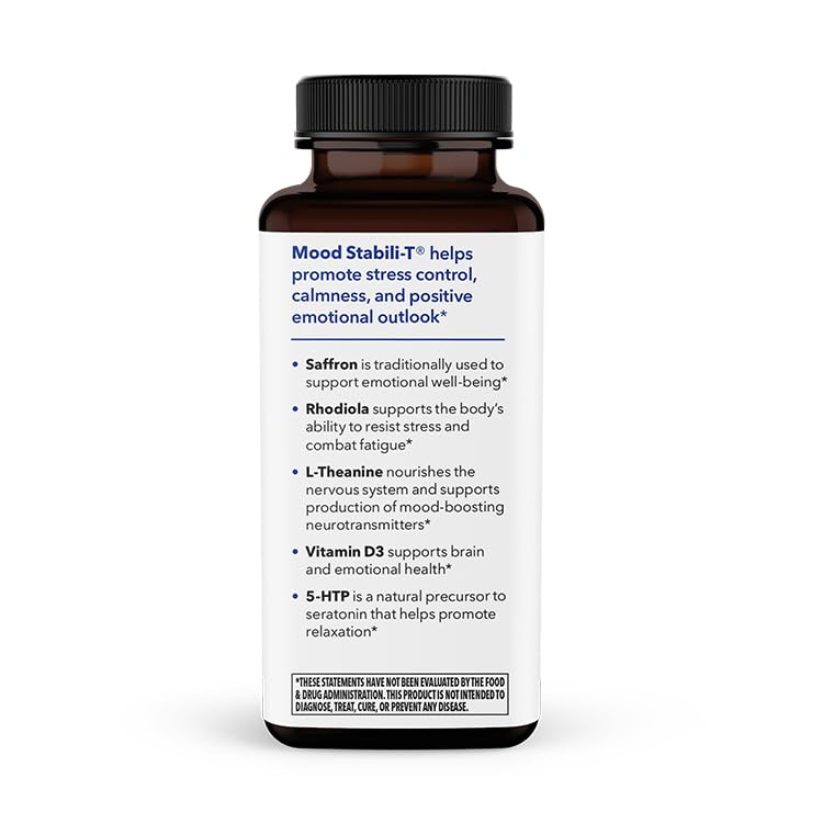 LifeSeasons Mood Stabili-T - Emotional Support - Stabilizes & Balances Mood - Evokes Calmness Relaxation & Happiness - Stress Relief + Relax Mind - Rhodiola, Ginkgo Biloba & Vitamin D3-60 Capsules