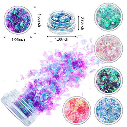 Mermaid Iridescent Chunky Glitter Flakes Chrome Nail Sequins Aurora Holographic Mermaid Nail Glitter Flakes Glitters Chunky Iridescent Flakes for Face Eyes Body Hair Nail Decoration(12 Boxes)