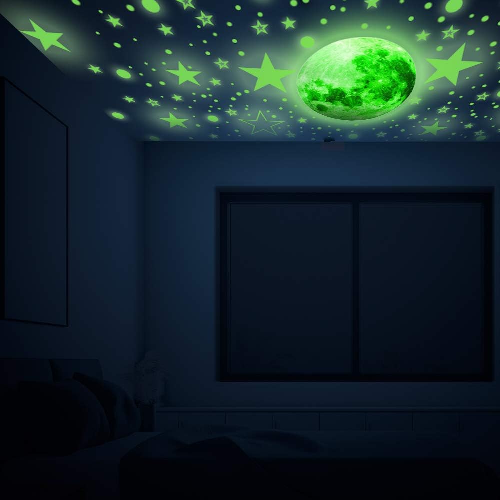 1086Pcs Glow in The Dark Stars, Glow in The Dark Moon for Ceiling Planets Space Wall Stickers Solar System Galaxy Wall Decals for Kids Boys Bedroom Living Room Decoration (Green)
