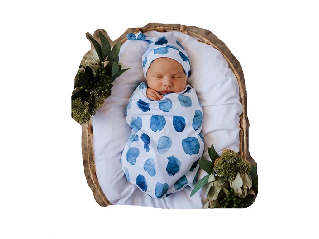 KAIXIN Swaddle Sack; Baby Cocoon Swaddle Wrap; Newborn Sage Swaddle with Matching Top Knot Hat ; Sleep Sack - Newborn Photography Prop (Blue)