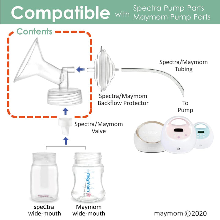 2X 21 mm Maymom Wide Neck Pump Parts for Spectra S1/S2 Pumps; Incl Wide Mouth Flanges; Not Original Spectra Flange; Replaces Spectra Shield (21 mm Small Spectra Flange)