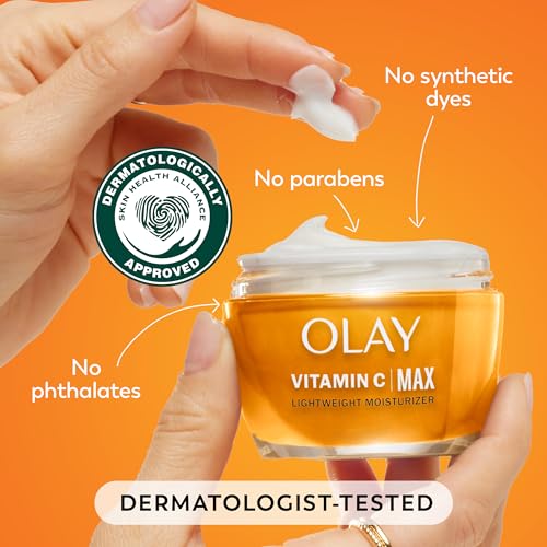 Olay Vitamin C MAX Face Moisturizer, Brightening Cream for Women, Hydrating, Evens Tone, Dark Spot & Hyperpigmentation Reduction, Glowing Skin Care - Niaciniamide, Peptides 1.7 Oz