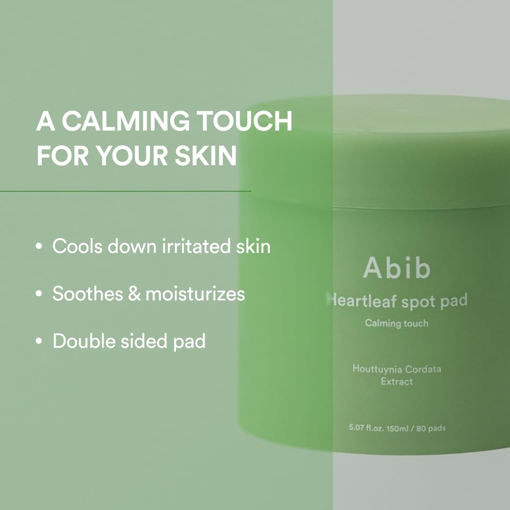 Abib Heartleaf Spot Pad Calming Touch 80pads 5.07 fl.oz. | Korean Acne Soothing Toner Pads for Face, Cleansing, Disposable, Exfoliant, Skin Care