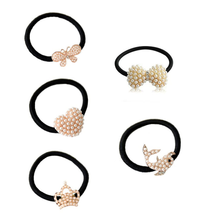 Casualfashion 5Pcs Korean Hair Accessories Butterfly Hair Ropes Rhinestone Hair Bow Hair Ties Hair Rings Accessories