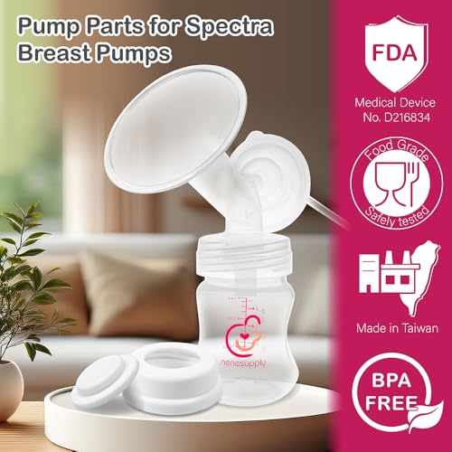 Nenesupply Pump Parts Compatible with Spectra S2 S1 9 Plus Breast Pump to Replace Spectra Pump Parts S2 Accessories Flange 24mm Duckbill Valve Tubing Bottles Backflow Protector
