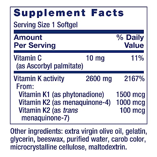 Life Extension Super K, vitamin K1, vitamin K2 mk-7, vitamin K2 mk-4, vitamin C, bone/heart/arterial health, 3-month supply, Gluten-Free, 1 Daily, Non-GMO, 90 softgels