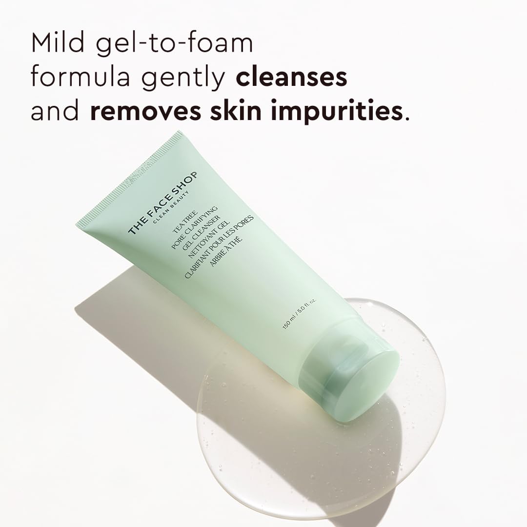 THE FACE SHOP Tea Tree Pore Clarifying Gel Cleanser | Gentle Facial Foam Cleanser for Acne-Prone Skin | Removes Excessive Sebum with Soothing Effect | 5.0 fl. Oz,K-Beauty