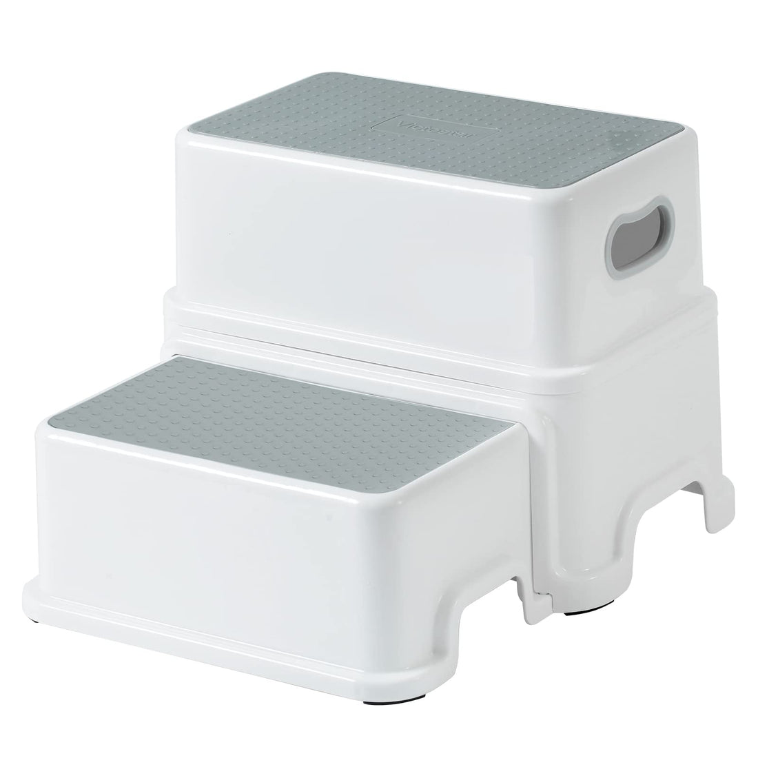 Victostar 2 Step Stool for Kids, Anti-Slip Sturdy Toddler Two Step Stool for Toilet Potty Training, Bathroom,Kitchen(Grey-White)