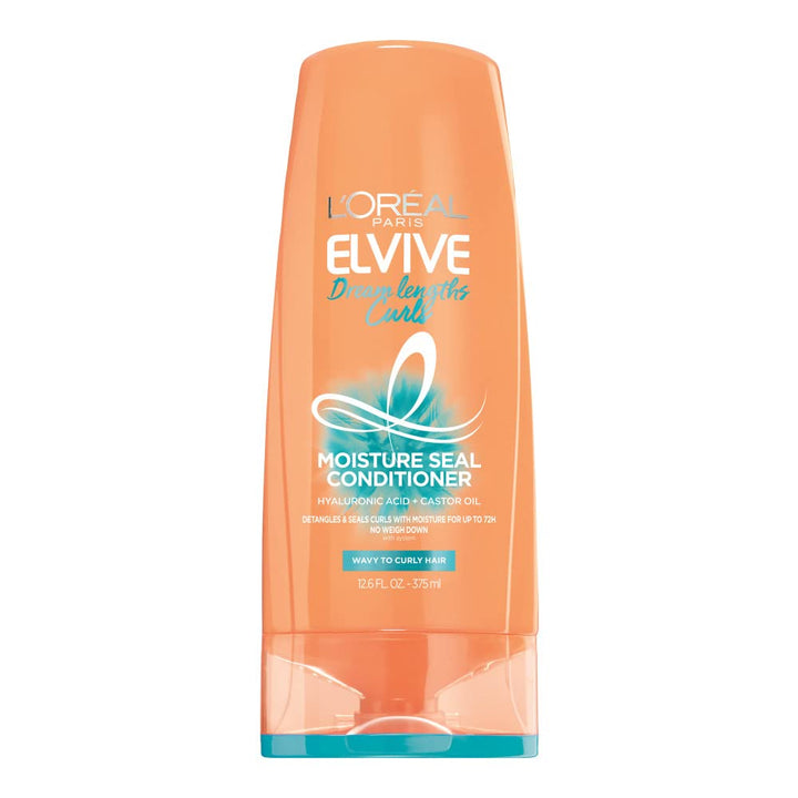L’Oréal Paris Elvive Dream Lengths Curls Moisture Seal Conditioner, Paraben-Free Curly Hair Conditioner with Hyaluronic Acid and Castor Oil, 12.6 Fl Oz