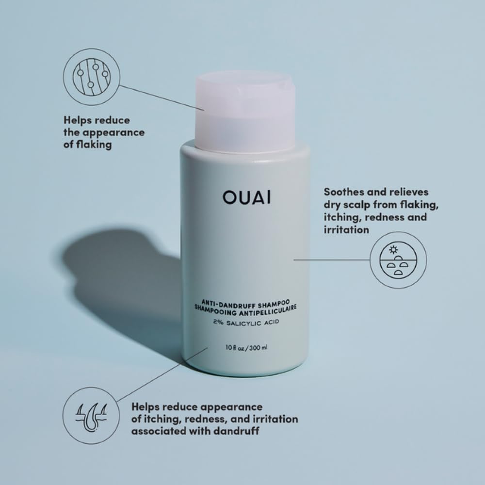 OUAI Anti Dandruff Shampoo - Soothing Salicylic Acid Shampoo for Flaky, Dry and Itchy Scalp - Reduces Itching, Redness and Irritation - Sulfate Free Scalp Care (10 Fl Oz)