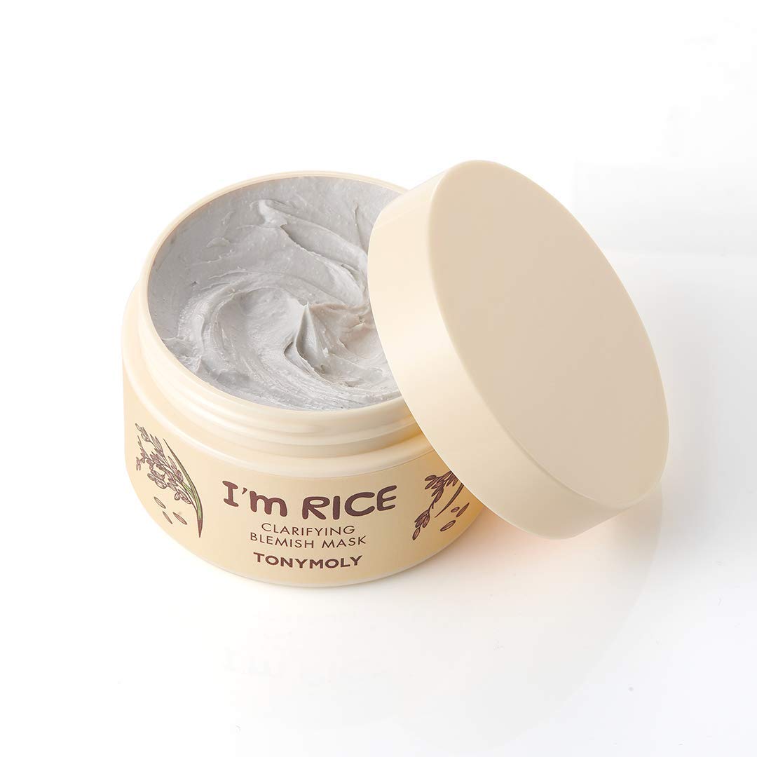 TONYMOLY I'm Rice Clarifying Blemish Clay Mask, Korean Face Mask, Easter Basket Stuffer, Facial Mask Detoxifiies, Reduces Redness & Soothes Irritated Skin, Kaolin Clay & Fermented Rice, 100ml