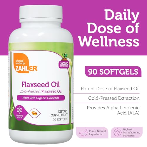 Zahler Organic Flaxseed Oil - 1000mg Softgels - Cold-Pressed Organic Flax Seed Oil - Organic Omega 3 ALA Supplement - Kosher Non-GMO Gluten Free Vegetarian-Friendly Flaxseed Supplement (90 Count)