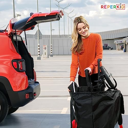 reperkid Large Stroller Bag for Airplane Travel, Black & Red, 47 H x 24 W x 15 D, Fits Most Large, Single, Double, Jogging Strollers – Premium Waterproof Cover, Adjustable Shoulder Straps
