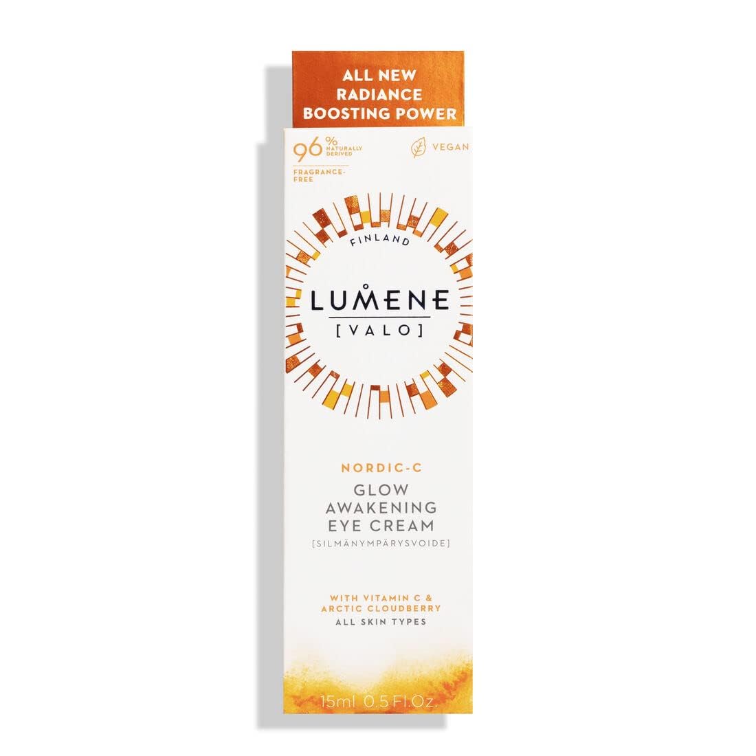 Lumene Nordic-C [Valo] Eye Cream - Energizing Under Eye Cream for Dark Circles, Puffiness & Wrinkles - Radiance Boosting Formula Enriched with Vitamin C & Hyaluronic Acid (0.5 oz)