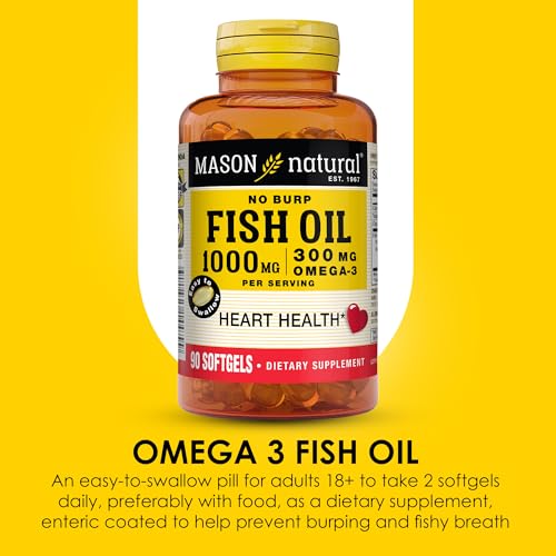 MASON NATURAL Omega-3 Fish Oil, 45-Day Supply, 1000mg with EPA and DHA for Joint Support, 90 Softgels (Pack of 3)
