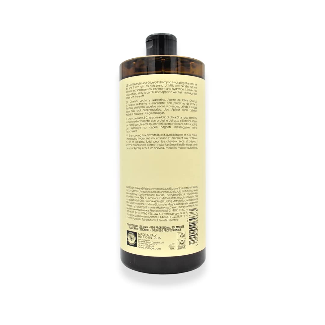 LINANGE Hydranourish Shampoo with Milk, Keratin, and Olive Oil - Hydrating and Nourishing Shampoo for Dry and Frizzy Hair, 965ml / 32.6 oz.