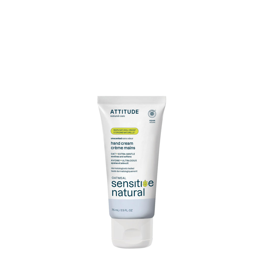 ATTITUDE Unscented Hand Cream for Dry & Sensitive Skin, Dermatologist-tested & Hypoallergenic, EWG Verified, Vegan & Cruelty-free Hand Moisturizer, Fragrance Free, 2.5 Fl. Oz.